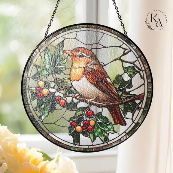 Robin Bird Suncatcher, Glass-Effect Window Hanging Decor