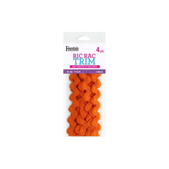 Essentials By Leisure Arts Ric Rac 11/16" 4 Yards Orange - Rick Rack Trim For Sewing - Wavy Ric Rac Trim For Sewing And Crafts Ribbon Rick Rack