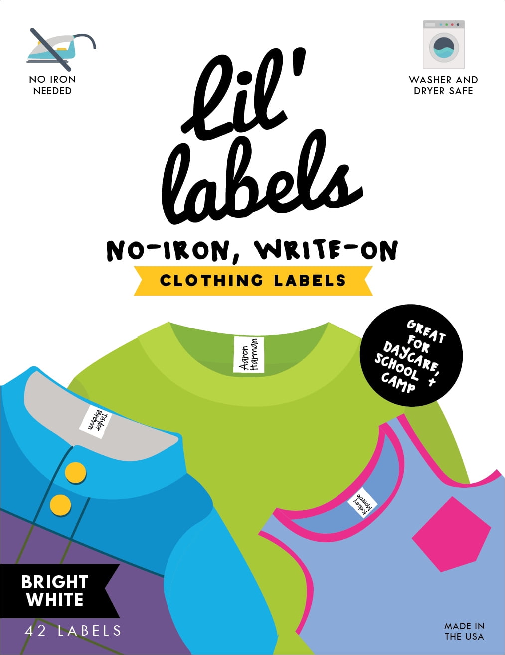 Lil' Labels Clothing Labels, No Iron, WriteOn Kids Label, plain Bright