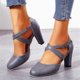 thumbnail image 1 of De mujer Hebilla de color sólido Punta redonda Corte bajo Tacón grueso Zapatos de tacón alto Wmkox8yii  hfjk1156, 1 of 5