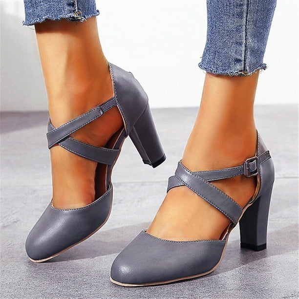 De mujer Hebilla de color sólido Punta redonda Corte bajo Tacón grueso Zapatos de tacón alto Wmkox8yii hfjk1157