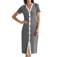thumbnail image 4 of INSPIRE CHIC Women's Casual Summer V Neck Short Sleeve Striped Ribbed Knit Midi Dresses XS Black, 4 of 6
