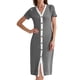 thumbnail image 4 of INSPIRE CHIC Vestido Midi de Punto Rayado de Verano para Mujer con Cuello en V y Manga Corta XS Negro, 4 of 6