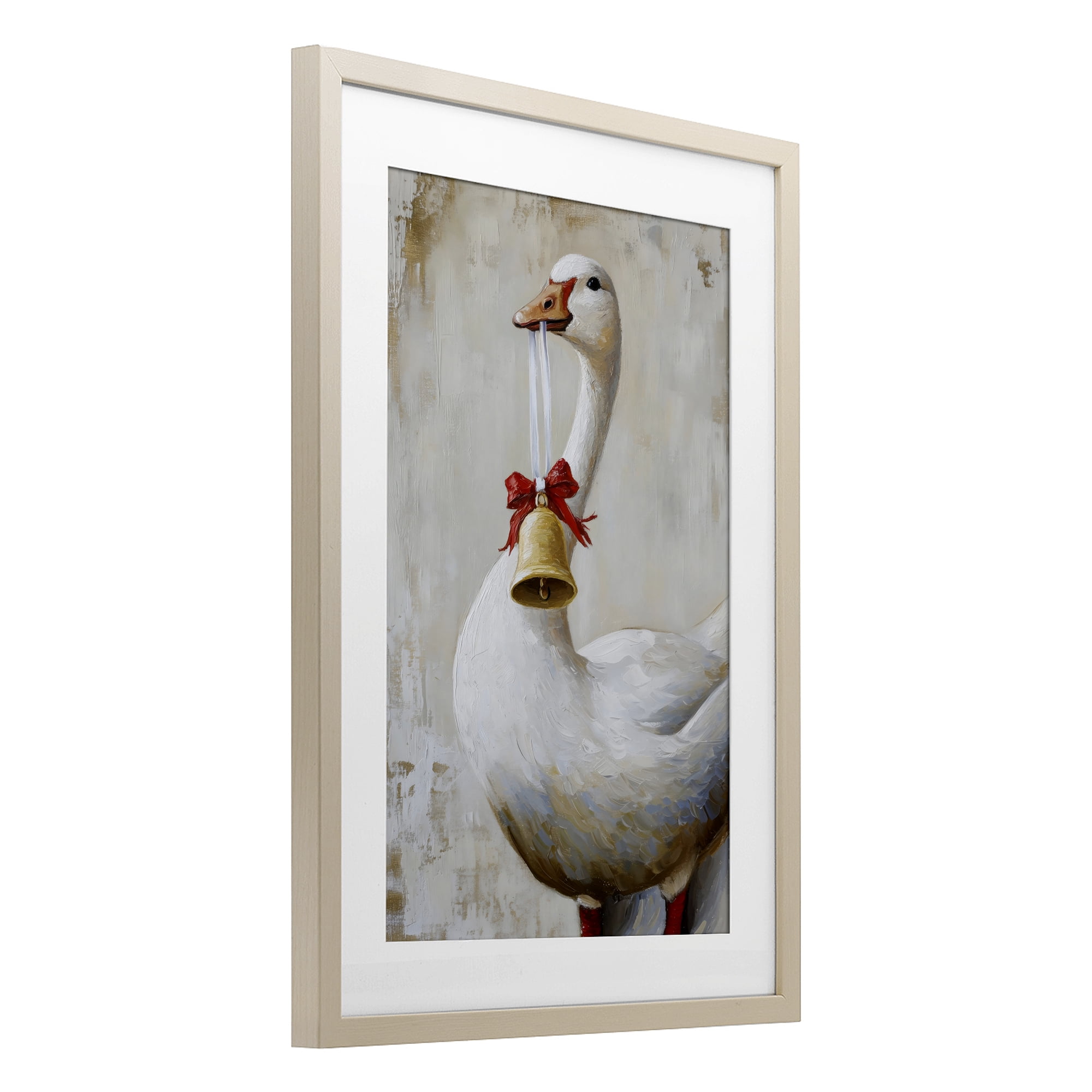 Festive Jingle Goose Birch Framed Print Under Glass, design by Petal Prints Design