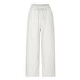 thumbnail image 5 of qolati Cotton Linen Capri Pants for Women Drawstring Elastic Waisted Cargo Pants Summer Casual Loose Wide Leg Trousers Cropped Pants with Pockets, 5 of 5