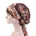 thumbnail image 4 of Qarigey Gorro estampado para mujer, a la moda, con lazo, suave, para la cabeza, turbantes, envolturas de satén para el pelo para mujer, para Sombreros Café, 4 of 4