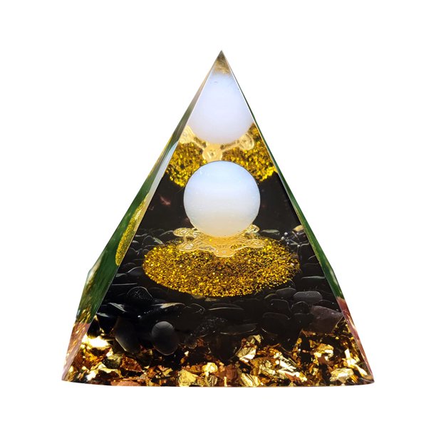 Crystal Energy Generator Pyramid Gold Foil Piedra Curativa Recolección Positiva