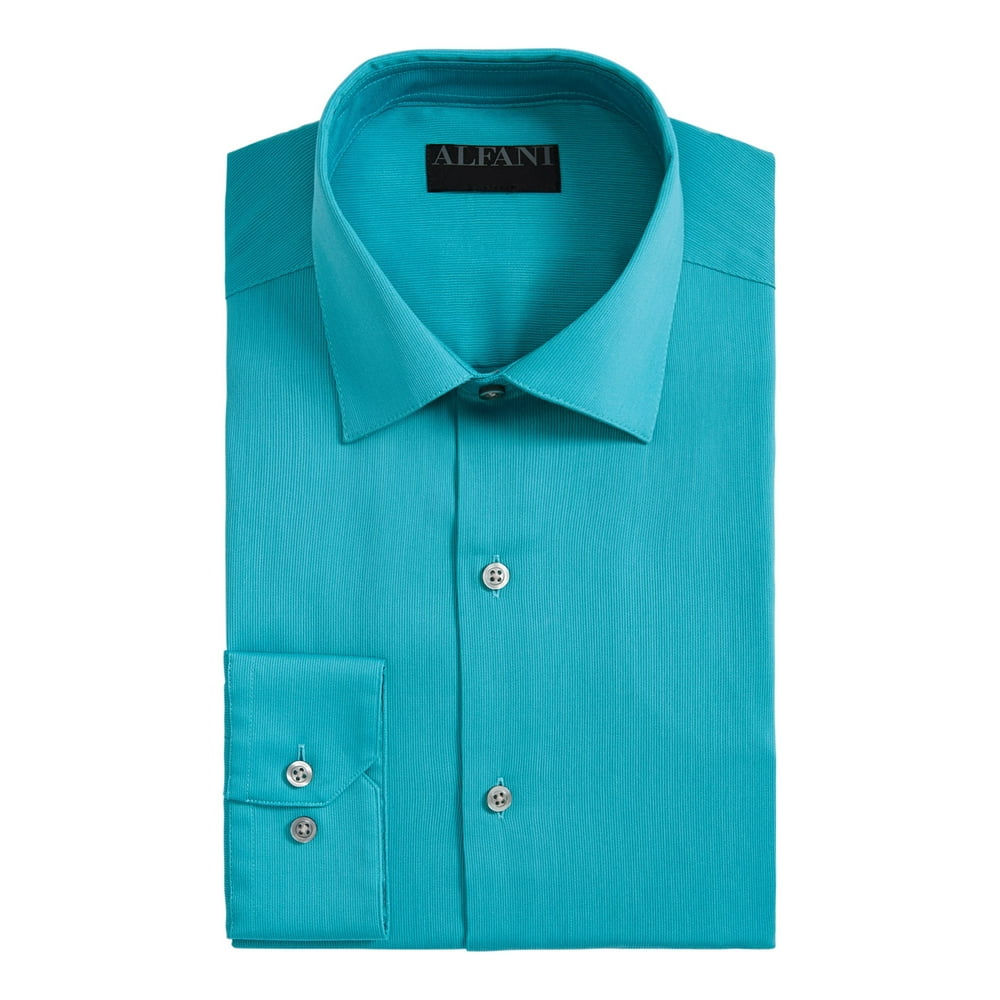 Alfani - ALFANI Mens Turquoise Pinstripe Point Collar Classic Fit Dress ...