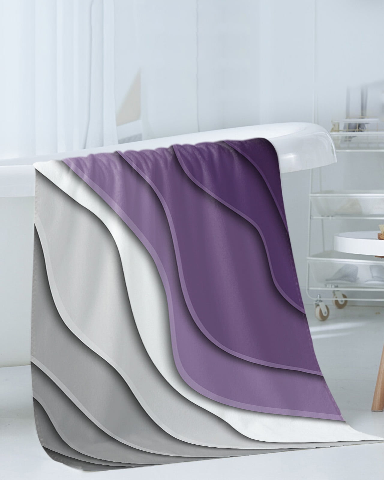 Purple Grey Ombre Bath Towels for Bathroom Set,Luxury Microfiber Towels Gifts for Women,Beach Kitchen Hand Hair Face Towel and Dish Washcloth,Modern Geometric Abstract Aesthetics Cream Towels+Set
