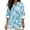 Blue Hibiscus Flower Leaf, variant on Womens Faux Linen Blouse Summer Shirt V-Neck Side Slit Hem Top Pink Lily Flower Leopard Print Beach Vacation Outfits with Rolled Cuff Sleeve Design, 2XL
