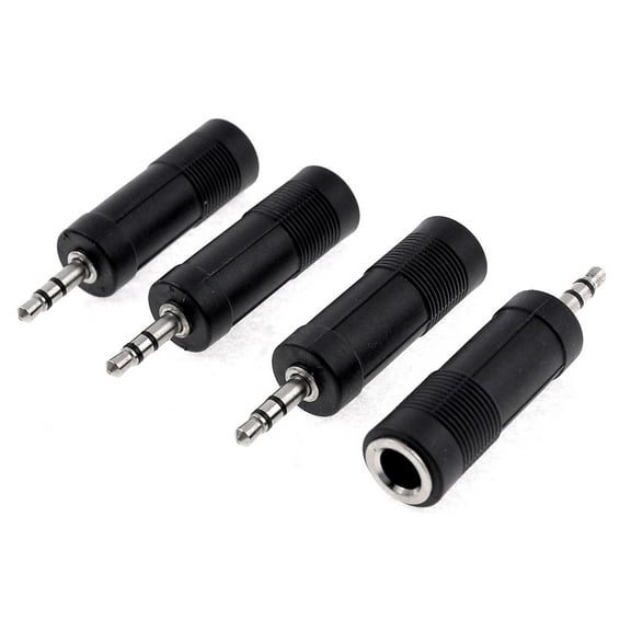 Unique Bargains 4 Pieces Black Audio Parts 3.5mm Male to 6.35mm Female Mono Jack Adapter