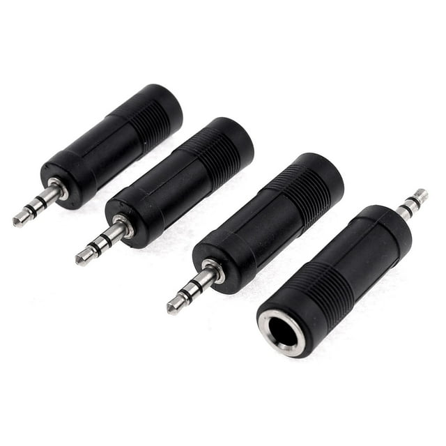 Uxcell 4 Pcs Negro Conector Adaptador de Jack de Audio Estéreo Macho de 3.5mm a Hembra de 6.35mm