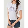 thumbnail image 5 of Yunliwuli Women's Bow Print T-Shirts Short Sleeve Crew Neck Side Cross Tie-up Tops Summer T-Shirts, 5 of 10