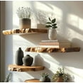 thumbnail image 3 of Live Edge Floating Wall Shelves, Teak Wood, Modern Rustic Decor (24" W X 8" D X 1.5" (Inches)), 3 of 8