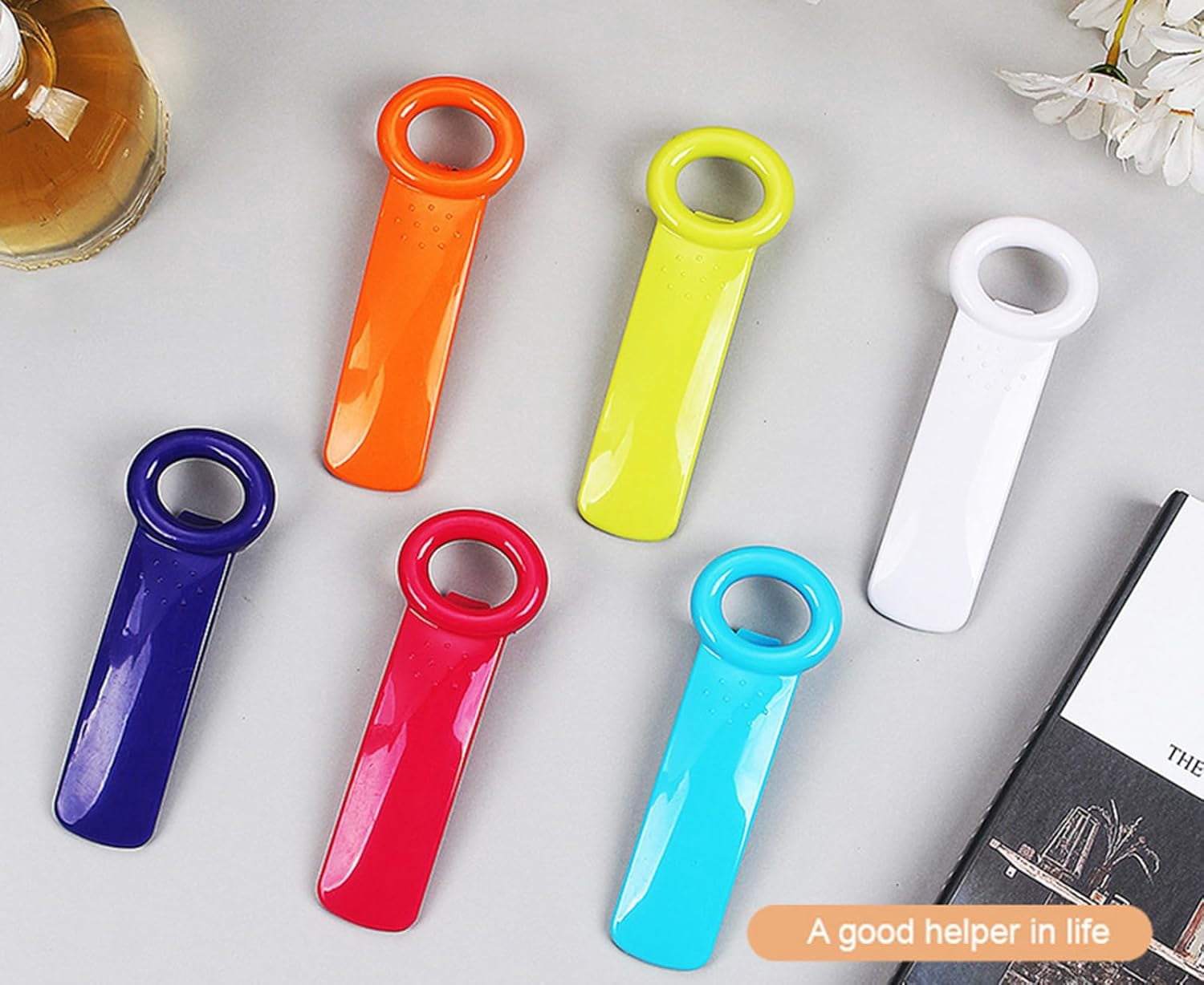 6 Pcs jar key opener，plastic jar opener for weak hands and for elderly Children，easy hand held jar opener (Purple, red, white, orange, blue, green, transparent)