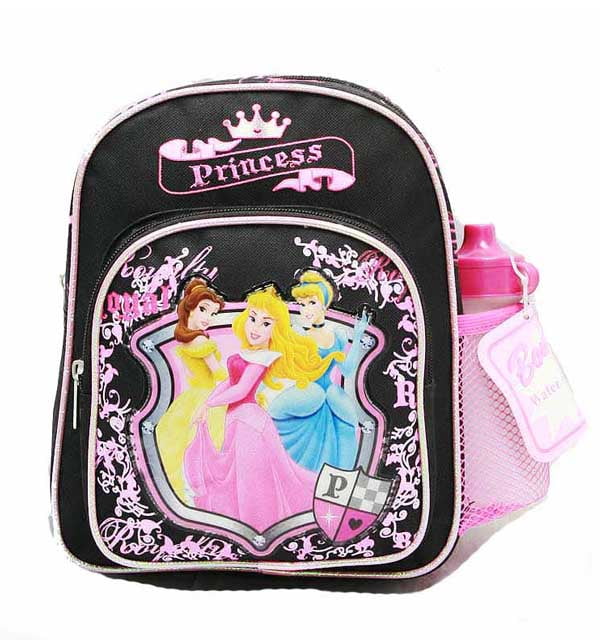 with Water Bottle Black Disney 3 Princess GDC Mini Backpack Princess 