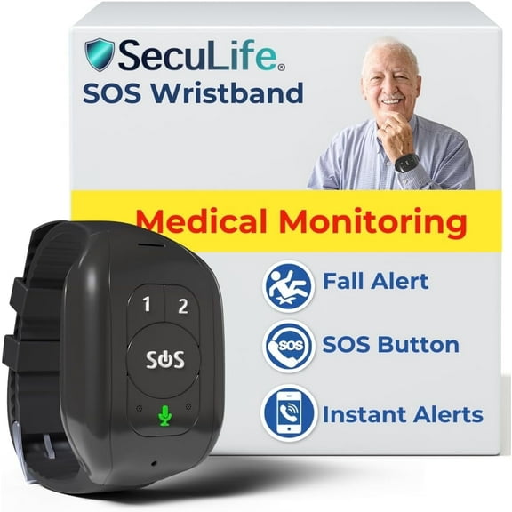 SecuLife elderly Fall Detection  SOS Wristband –  GPS Medical Alert Bracelet for Seniors, Dementia & Alzheimer’s Safety, 24/7 SOS Emergency Call & Monitoring App, Motion sensor