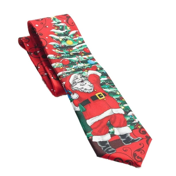 Mens Red Santa Claus & Christmas Tree Neck Tie Holiday Necktie - Walmart.com