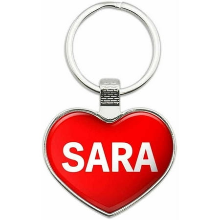 Sara - Names Female Metal Heart Keychain Key Chain Ring, Multiple Colors