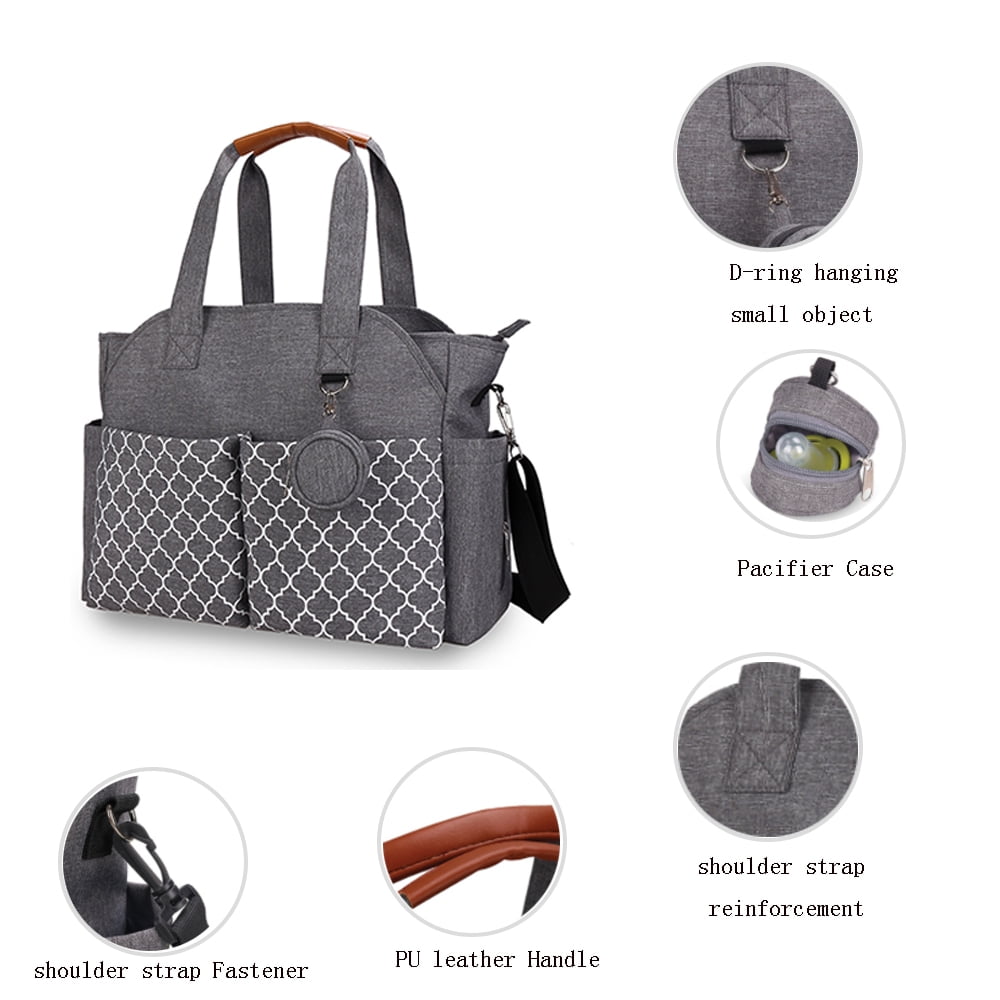 MOMIGO Diaper Bag Tote in Baby Breast Pump Bag Large Capacity Handbag with Adjustable Shoulder Strap(Gray)