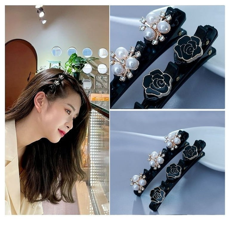 Pompotops Rhinestone Butterfly Braided Hair Clips for Women Girls Butterfly  Side Clip Bangs Hairpin Hair Accessories 