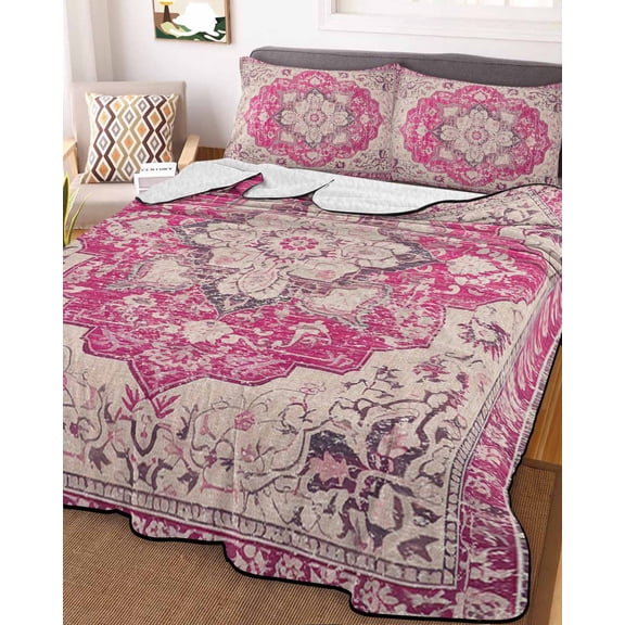Boho Pink Full Size Down Alternative Comforter,Lightweight Comforter Quilt Bedding Set with Pillow Shams Middle Century Boho Geometric Abstract Southwestern Bed Comforter Duvet Insert 78"x90"