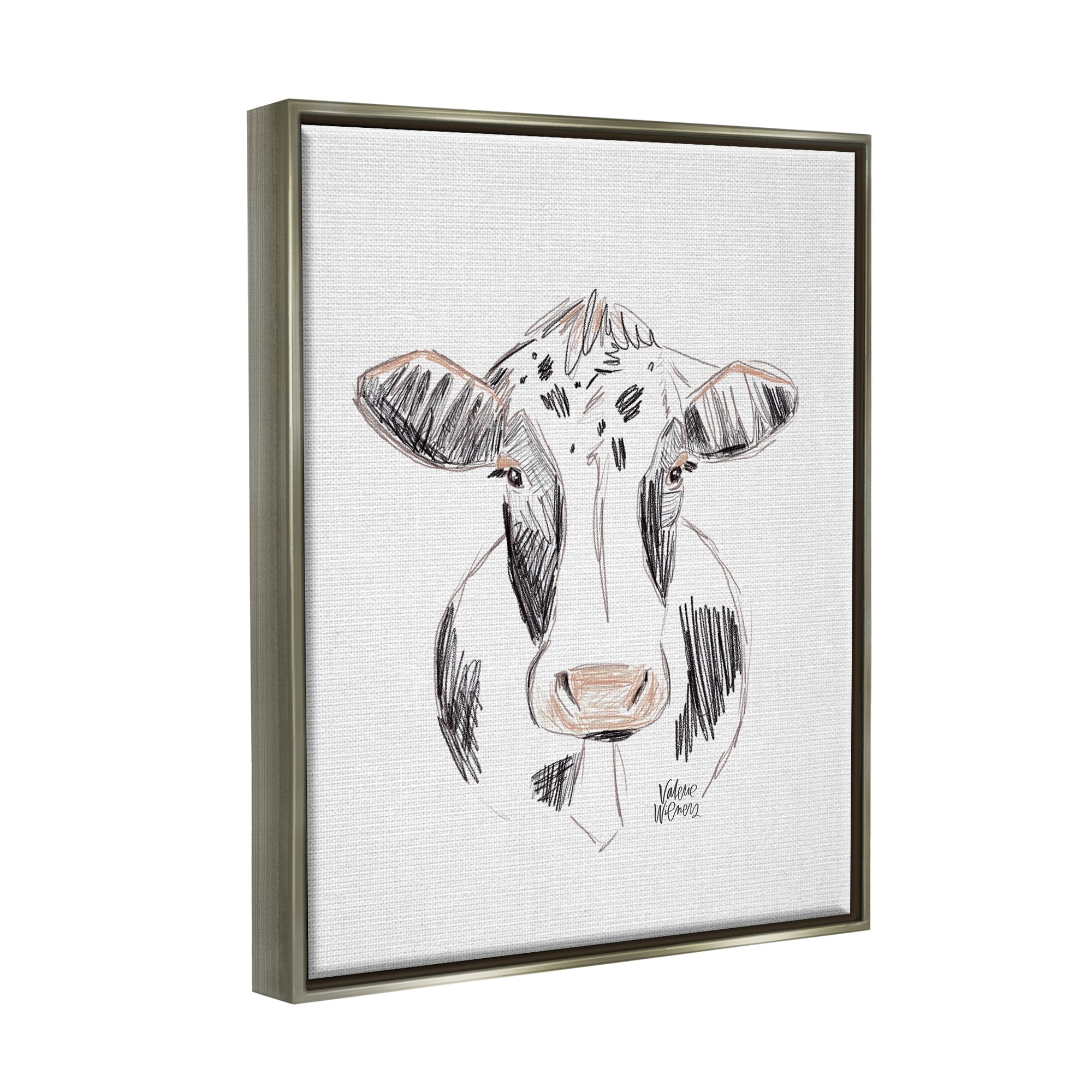 Stupell Industries Dairy Cow Farm Animal Sketch Style Drawing Drawing Print Luster Gray Floating Framed Canvas Print Wall Art, Design by Valerie Wieners