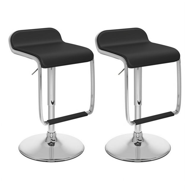 Elias Tissu Noir PU Rembourré Tabourets Réglables avec Repose-Pieds - Lot de 2
