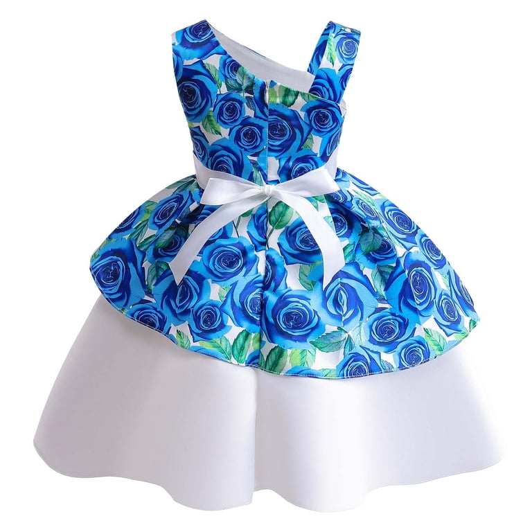 Zwiiyzr Girls Princess Twirl Dress Satin Bowknot Flower Decoration Birthday  Party Gown Long Dresses for 2-10 Years Baby Clothes Blue - Walmart.com
