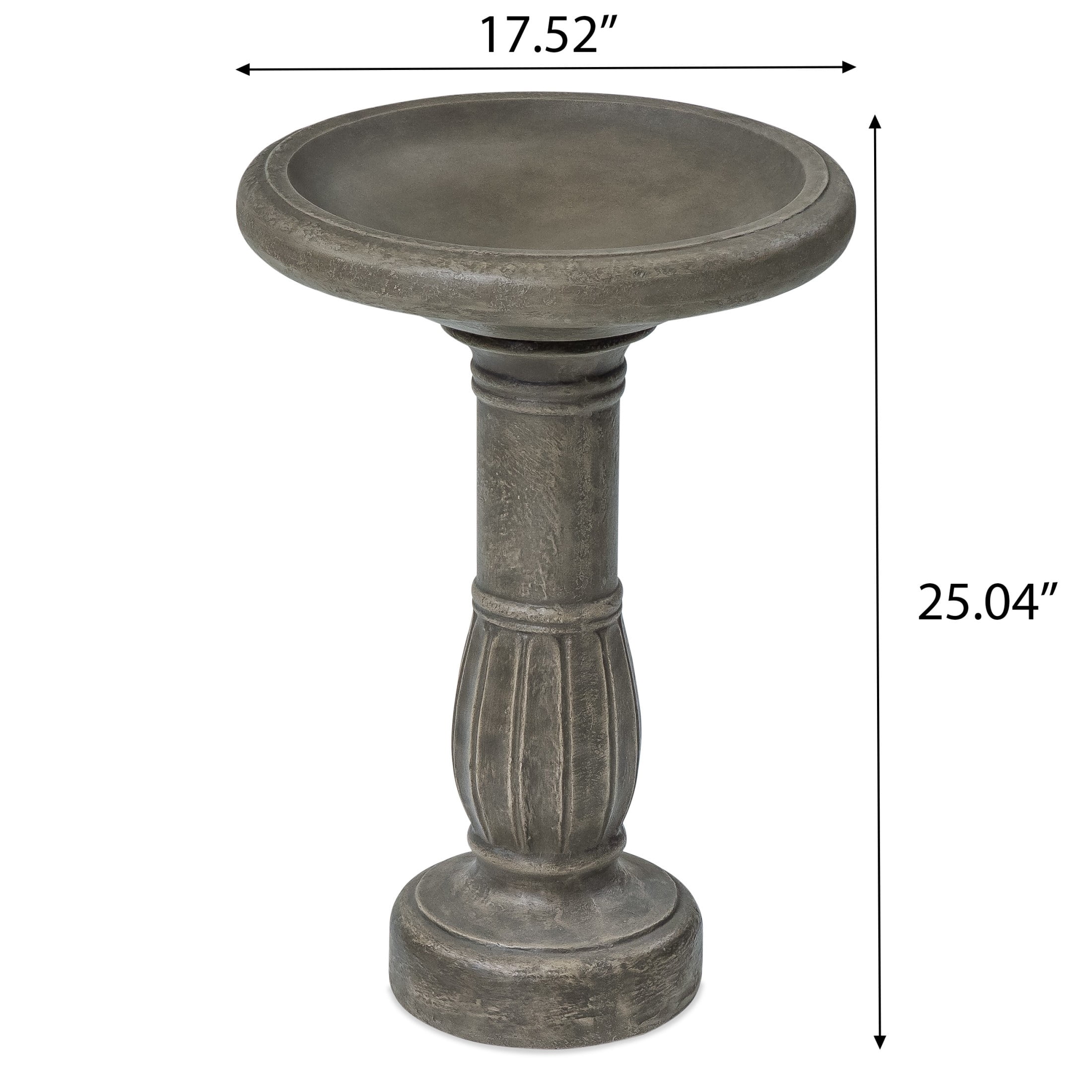 Christopher Knight Home 25" Outdoor Pedestal Bird Bath, Polyresin Retro Stone Look, Antique Gray