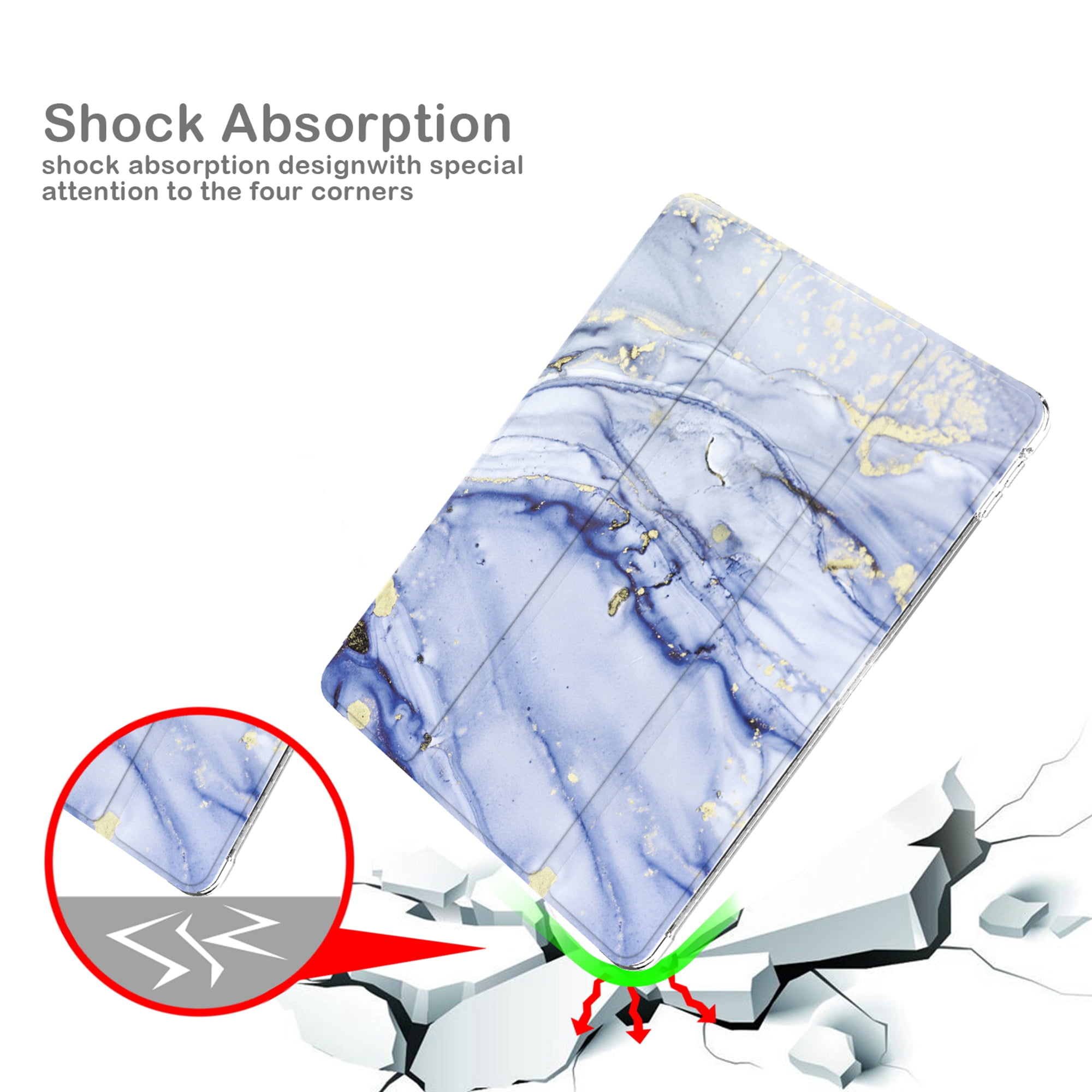 Dteck Compatible with iPad 8th Generation / iPad 7th Generation Case, iPad 10.2 Inch Cases with Pencil Holder, Flip Smart Case Trifold Stand Glitter Clear Back Cover,06 Blue Marble