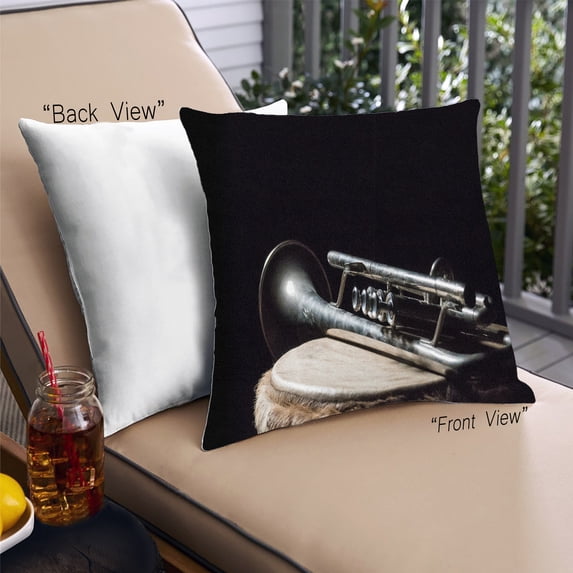 Ahgly Company Music Trumpet Outdoor Throw Pillow, 18 inch by 18 inch