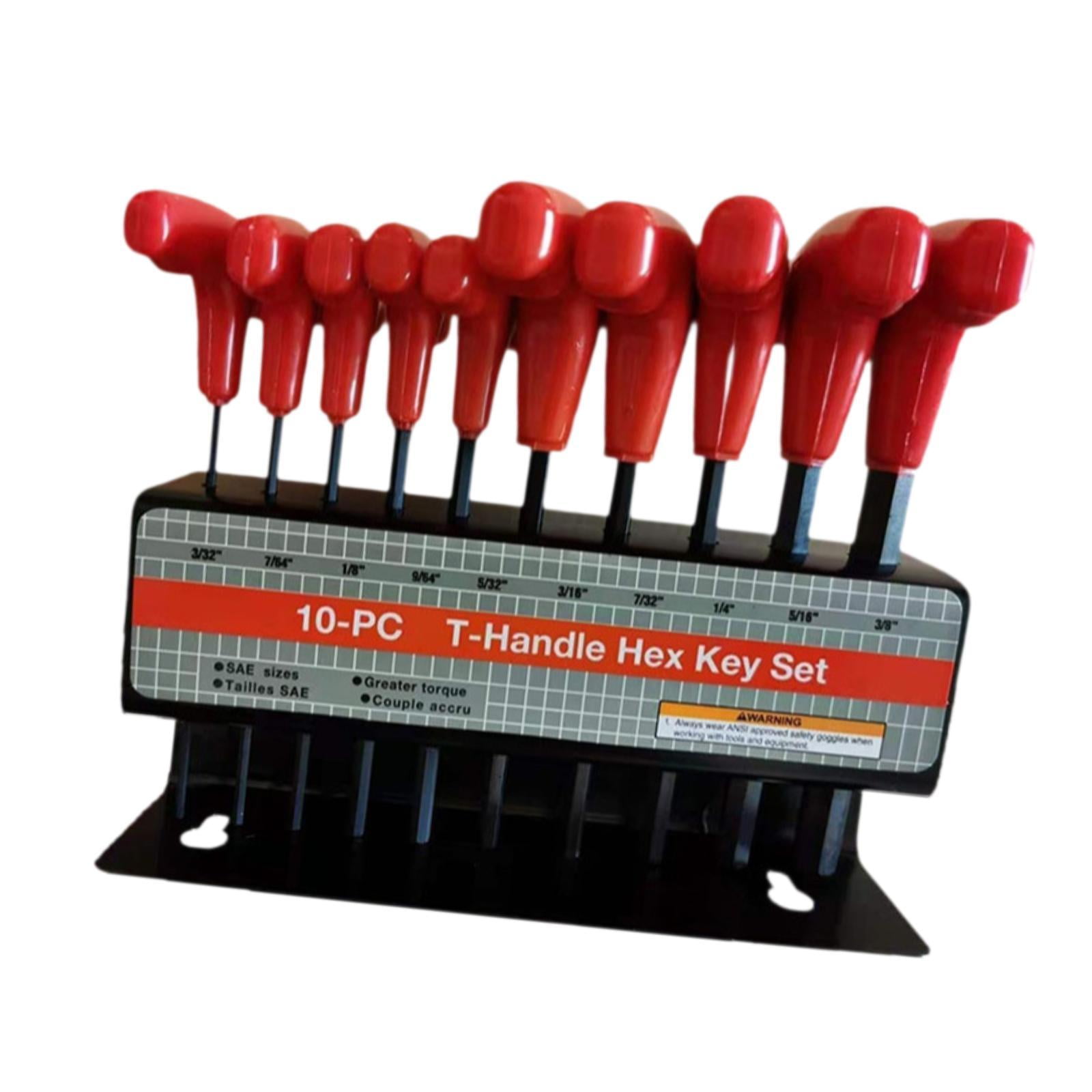Colaxi 10x Generic T Handle Allen Wrench Set Hex Key Wrench Set Practical Professional Easy to Use Hexagon Spanner Set for Cars Inch