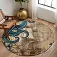 thumbnail image 2 of Round Rugs 6 Ft, Nautical Blue Octopus Non Slip Area Rugs for Kitchen Bedroom Entryway, Coastal Ocean Summer Vintage Sea Washable Carpet Runner Rug Floor Mats for Bedroom Home Decor, 2 of 8