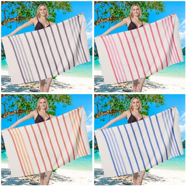 Toalla de Playa Turca Teñida a Rayas con Hilo, Toalla de Baño con Borlas de Algodón de Comercio Exterior, Toalla Turca, Chal Protector Solar para Playa