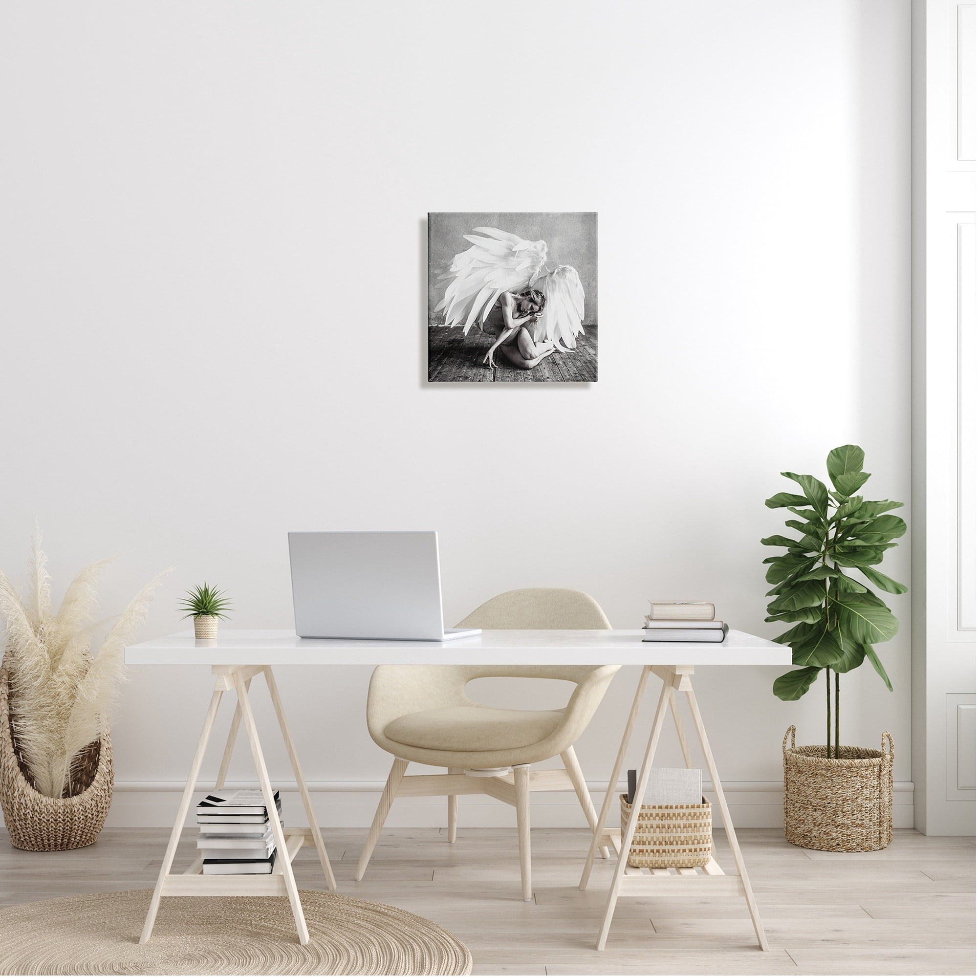 Stupell Industries Magical White Angel Wings Woman Monochrome Photography Canvas Wall Art, 24 x 24, Design by Nicholas Ivins