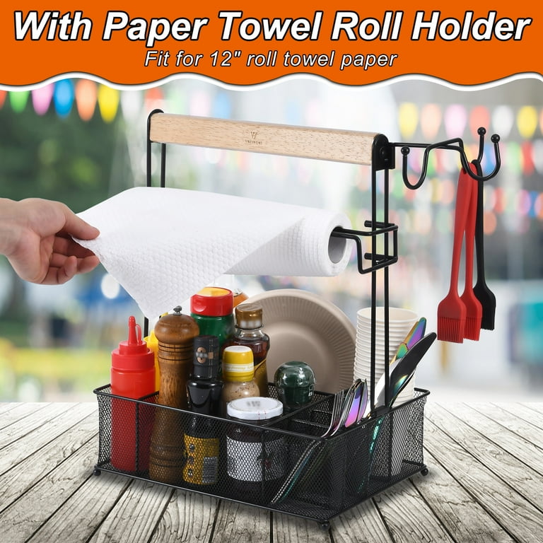 FANGSUN Contenitore per barbecue, con porta asciugamani di carta, contenitore per utensili da picnic per campeggio all'aperto, accessori per barbecue, organizer per grigliare, utensile per barbecue