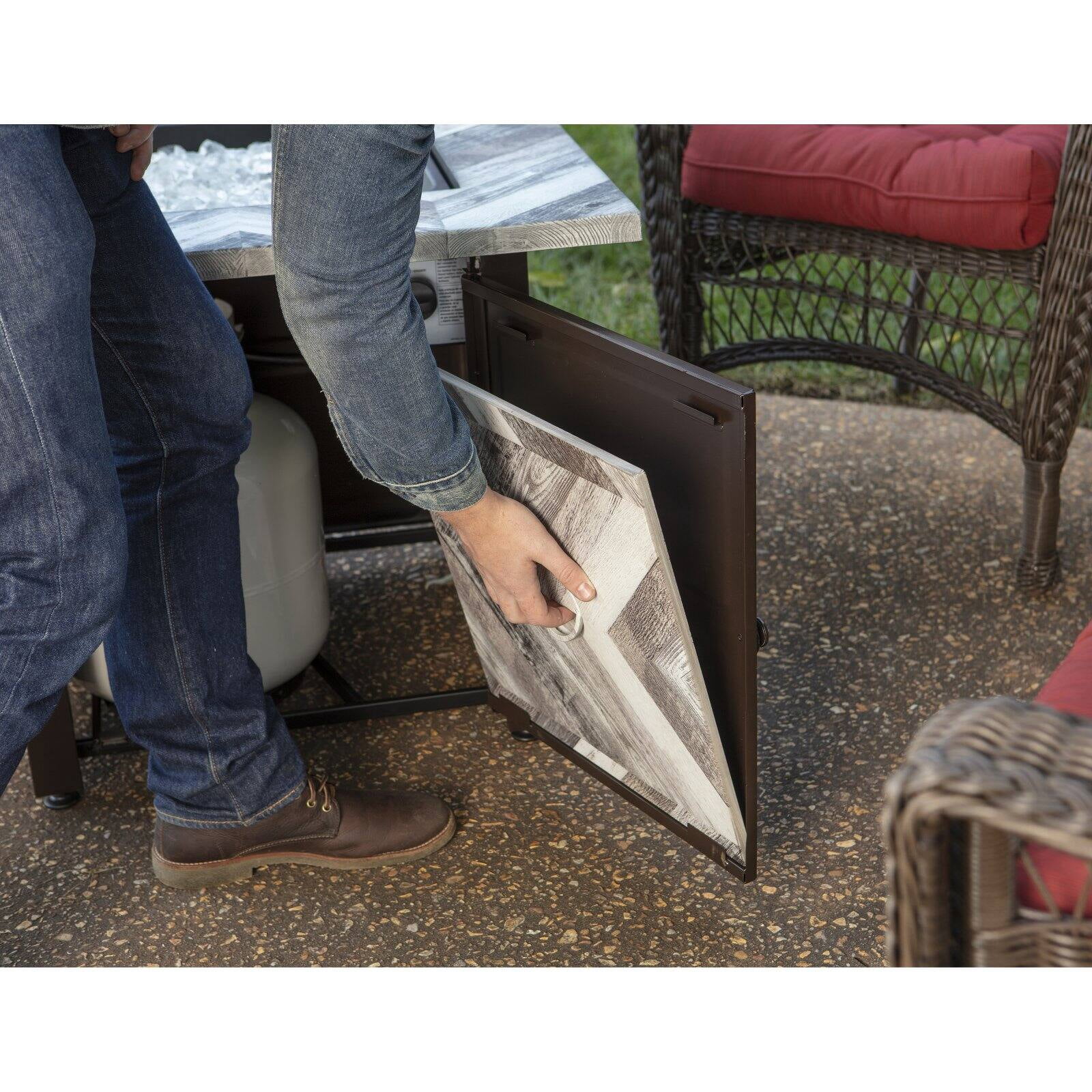 Uniflame Duvall 30" Square Printed Faux Wood Mantel LP Gas Patio Fire Pit