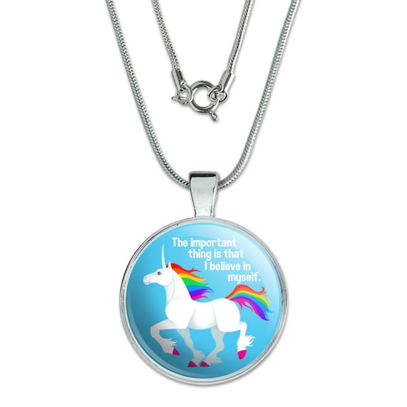 Unicorn The Important Thing is That I Believe in Myself 1" Pendant with Sterling Silver Plated Chain