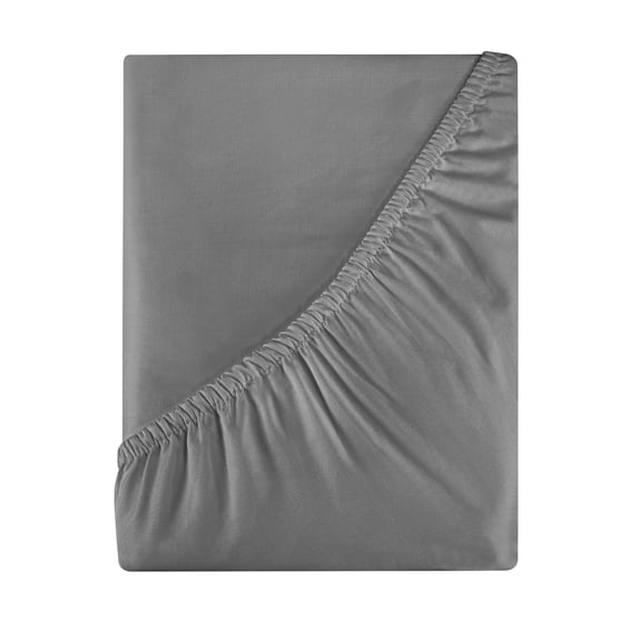 Royale Linens 400 Thread Count 100% Cotton Sateen Fitted Sheet -Ultra-Soft Wrinkle &Fade Resistant - Bottom Sheet - Deep Pocket Stretches Up to 16" - Fitted Sheet Only - Elastic Sheet (Charcoal,King)