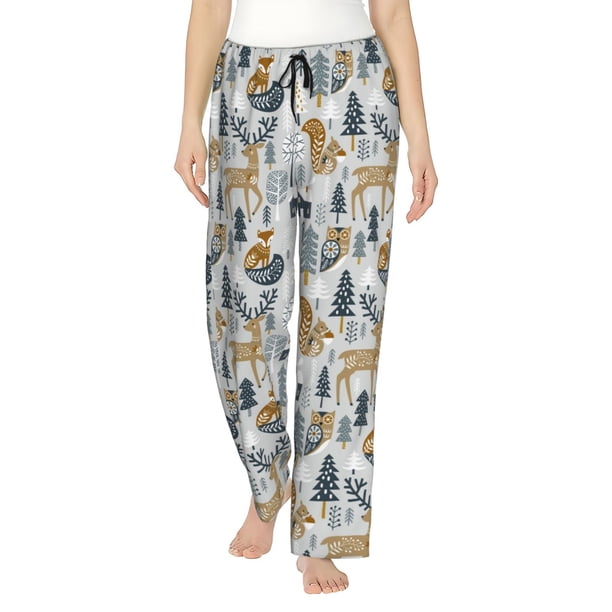Fotbe Winter Forest Animals Pantalones de Pijama para Mujer, Pantalones de Dormir, Pantalones Pj con Cordón y Bolsillos-X-Large