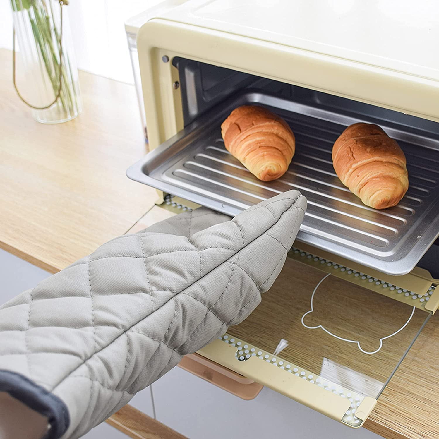 Oven Mitts 1 Pair of Quilted Terry Cloth Cotton Lining,Extra Long Professional Classic Oven Mitt Heat Resistant Kitchen Oven Gloves,16 Inch