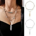 thumbnail image 2 of Grofry Layered Long Necklace for Women Turquoise Stone Sequin Necklace Feather Beaded Strand Sweater Chain Necklaces Costume Jewelry Gifts, 2 of 7