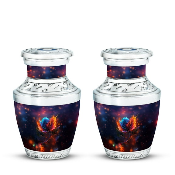 brightly-colored-rose-with-fire Restful Haven Small Cremation Urn - Classic Design Mini Keepsake for Timeless Memories Funeral Urns For Human Ashes - Memorial Urns 3 Inch, Set Of 2