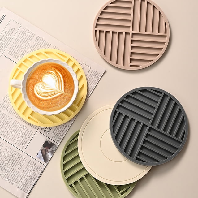 YAOMOBB Food-grade Coaster Modern Coaster Silicone Heat resistant Non slip Kitchen Countertop Table Protection Round Mug Coffee Tea Cup Pot Holder Mat Pad Silicone Coaster