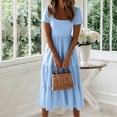 thumbnail image 5 of Antinious Ladies Short Sleeve Solid Elastic Waist Round Neck Casual Mid-Calf Dress, 5 of 5