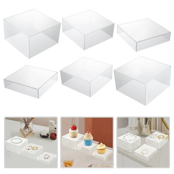6* 5 Sided Acrylic Display Cases Display Boxes Clear Cube Riser Transparent