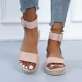 thumbnail image 5 of Anuirheih Women's Wedge Heels Sandals, Open Toe Metal Buckle Ankle Strap Summer Straw Woven Thick Soled Shoes, Gifts for Women(Light-Pink), 5 of 8