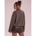 thumbnail image 2 of Women's Brown Striped Jacket, Casual Long Sleeve Outerwear for Fall and Winter, 2 of 8