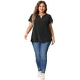 thumbnail image 3 of DARING DIVA Women's Plus V Neck Short Petal Sleeve Shirts Dressy Tops 1X Black, 3 of 6